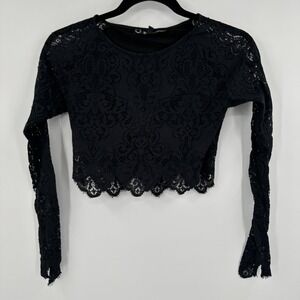 For Love and Lemons Lace Long Sleeve Crop Top Black XS Sexy‎ Party